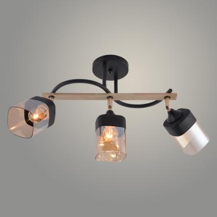 Люстра XA1644B/3 BK+WOOD+FGD черный/золото 3х60W E27 d600 h290, HN25